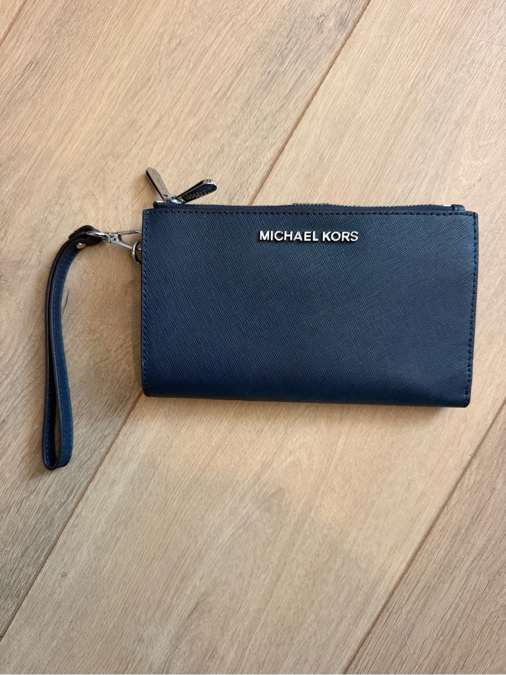 Michael Kors Navy Saffiano Leather Wristlet Wallet with Wrist Strap